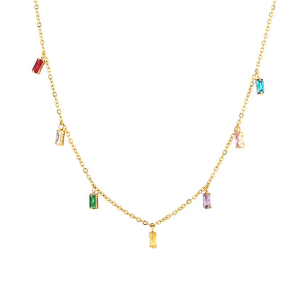 E.B.belle, collar con dije de piedra de circón cuadrado colorido, pulseras para mujer, joyería de Navidad de cristal de acero inoxidable resistente al agua