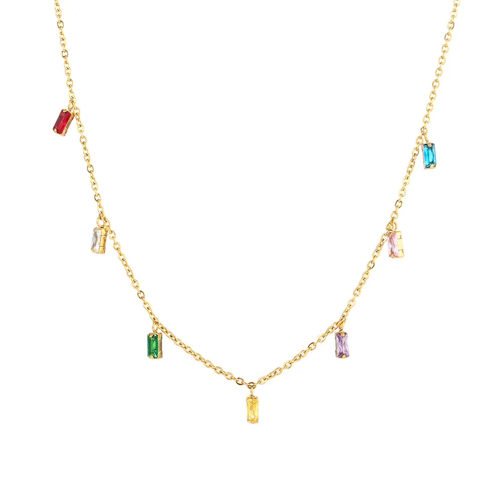 Collar y Pulsera con Dije de Circón Multicolor