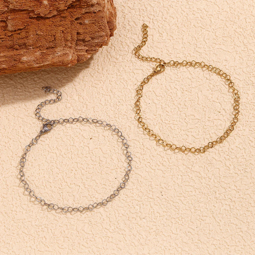 Tobilleras de Acero Inoxidable Étnicas con Baño de Oro 14K
