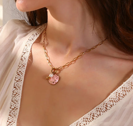 E.B.belle-collar con colgante de gesto de concha de diamantes de imitación coloridos, joyería de acero inoxidable de estilo lindo para mujer, chapado en oro de 18 quilates para niñas