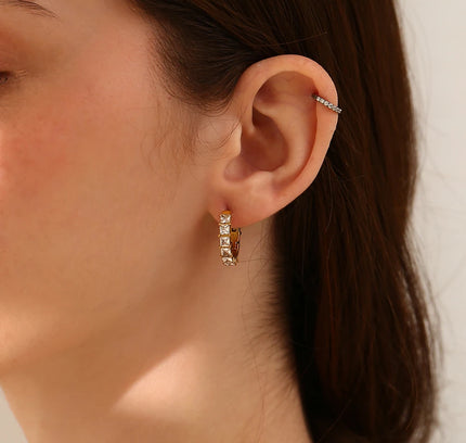 E.B.belle-pendientes redondos de diamantes de imitación con forma cuadrada, Color dorado, joyería minimalista de decoración de acero inoxidable para mujeres y niñas, regalos