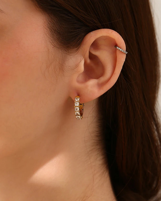 E.B.belle-pendientes redondos de diamantes de imitación con forma cuadrada, Color dorado, joyería minimalista de decoración de acero inoxidable para mujeres y niñas, regalos
