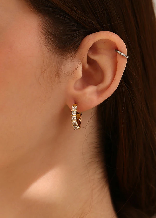 E.B.belle-pendientes redondos de diamantes de imitación con forma cuadrada, Color dorado, joyería minimalista de decoración de acero inoxidable para mujeres y niñas, regalos