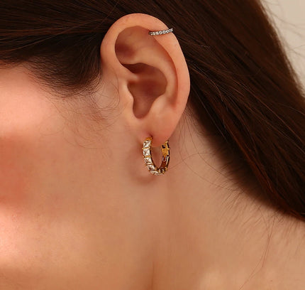 E.B.belle-pendientes redondos de diamantes de imitación con forma cuadrada, Color dorado, joyería minimalista de decoración de acero inoxidable para mujeres y niñas, regalos