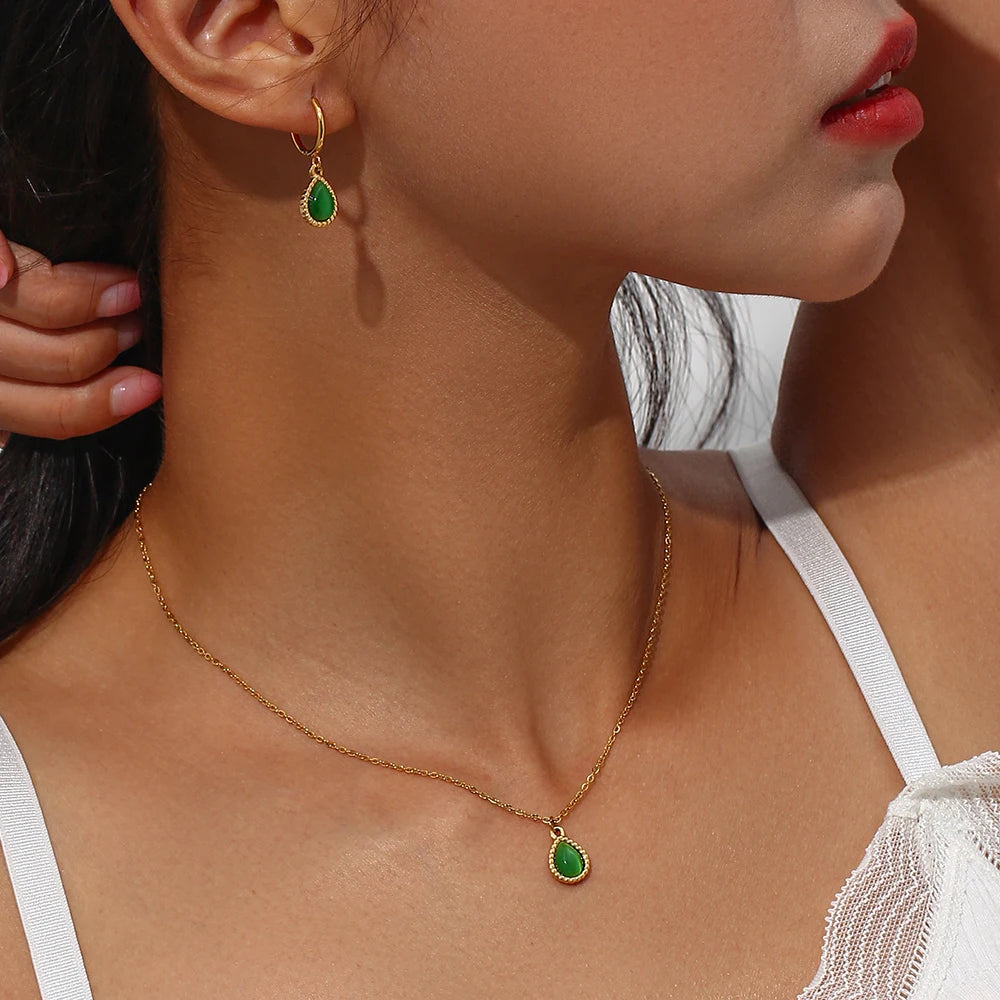 Collares de gota de agua de piedra semipreciosa para mujer, joyería de ópalo de acero inoxidable, regalo elegante, moda