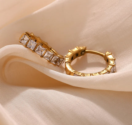 E.B.belle-pendientes redondos de diamantes de imitación con forma cuadrada, Color dorado, joyería minimalista de decoración de acero inoxidable para mujeres y niñas, regalos