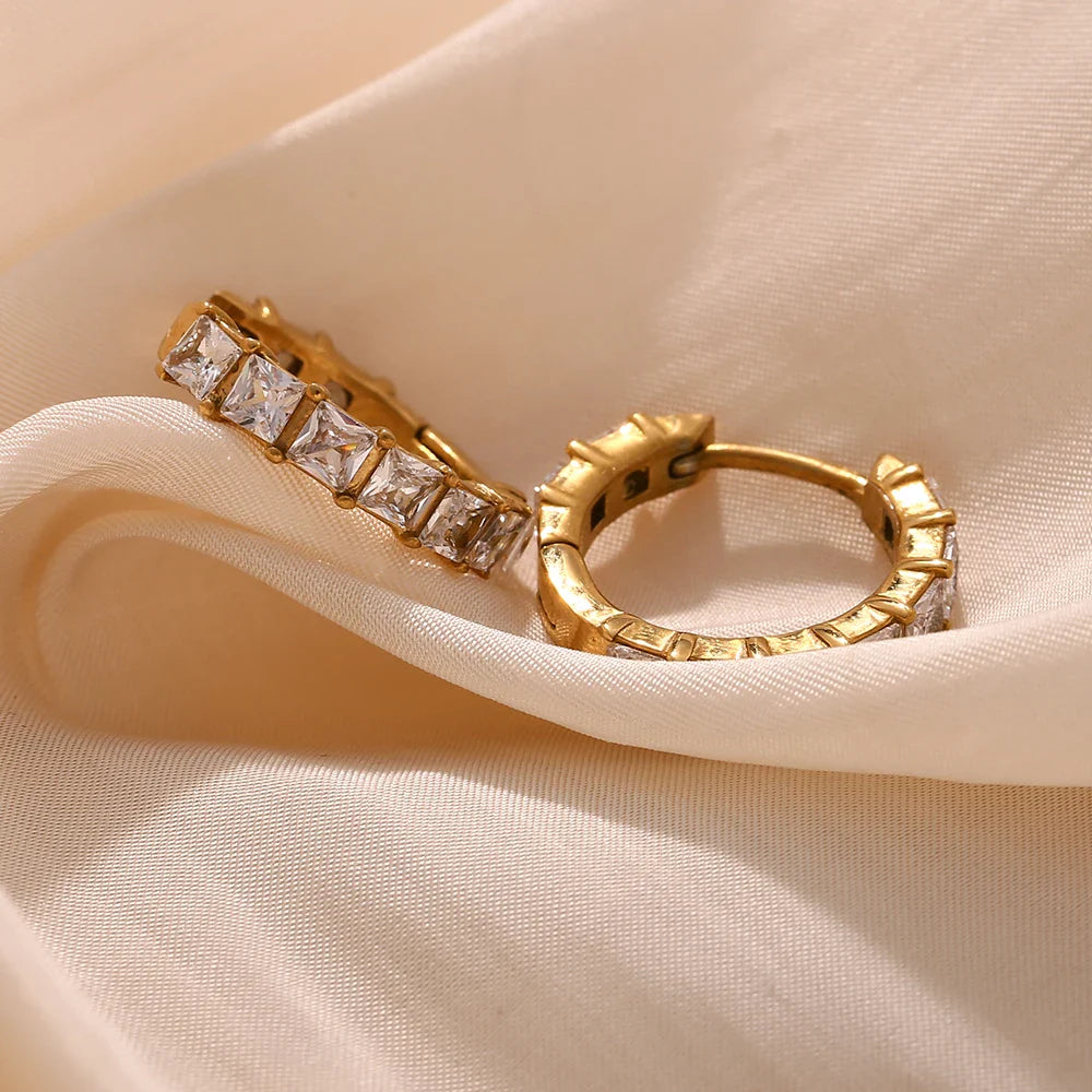 Pendientes de Aro Dorados con Diamantes de Imitación