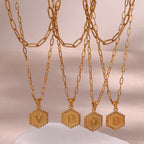 E.B.belle-Cadena de eslabones de doble capa para mujer, collar con inicial chapada en oro, 26 letras del alfabeto, forma Hexagonal, A-Z