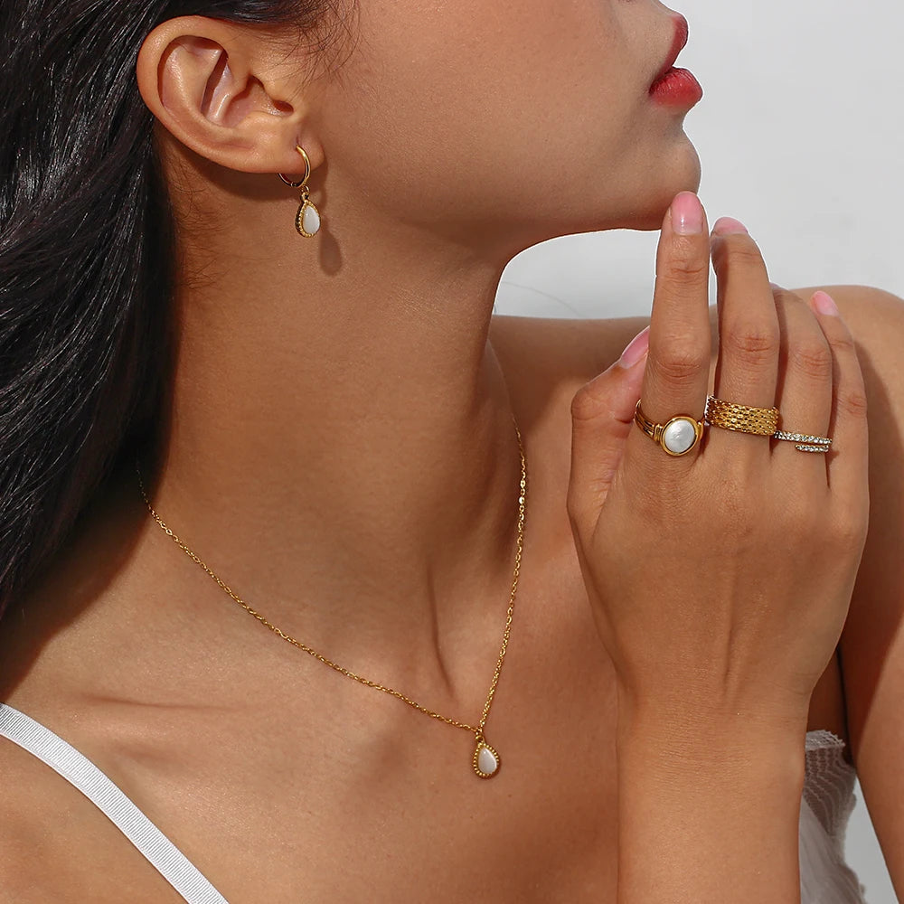 Collares de gota de agua de piedra semipreciosa para mujer, joyería de ópalo de acero inoxidable, regalo elegante, moda