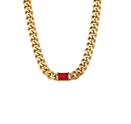 Collar con colgante de circón rectangular para mujer, cadena cubana de 6,5mm, Gargantilla de acero inoxidable chapada en oro, joyería