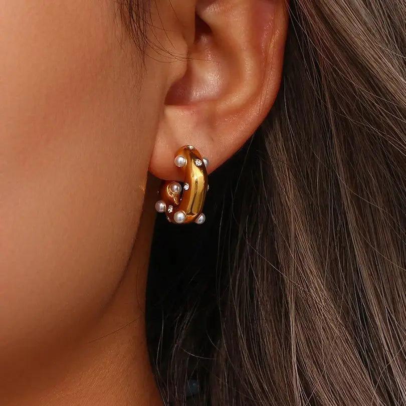 Pendientes de Aro Dorados con Perlas y Zirconias