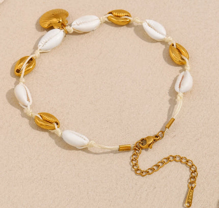 E.B.belle-tobillera de concha nueva sin deslustre, cadena chapada en oro de 18k, acero inoxidable, resistente al agua, joyería de playa para mujeres y niñas