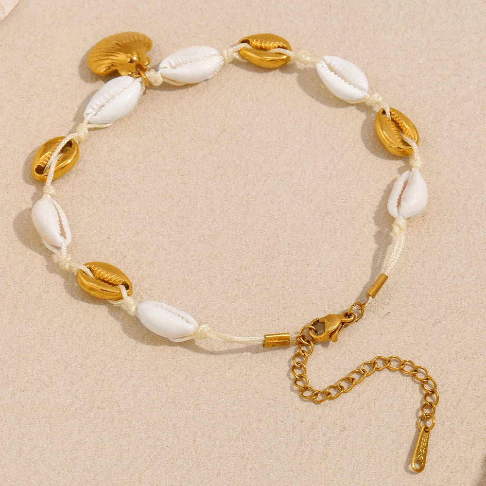 Tobillera de Concha Chapada en Oro 18k Resistente al Agua