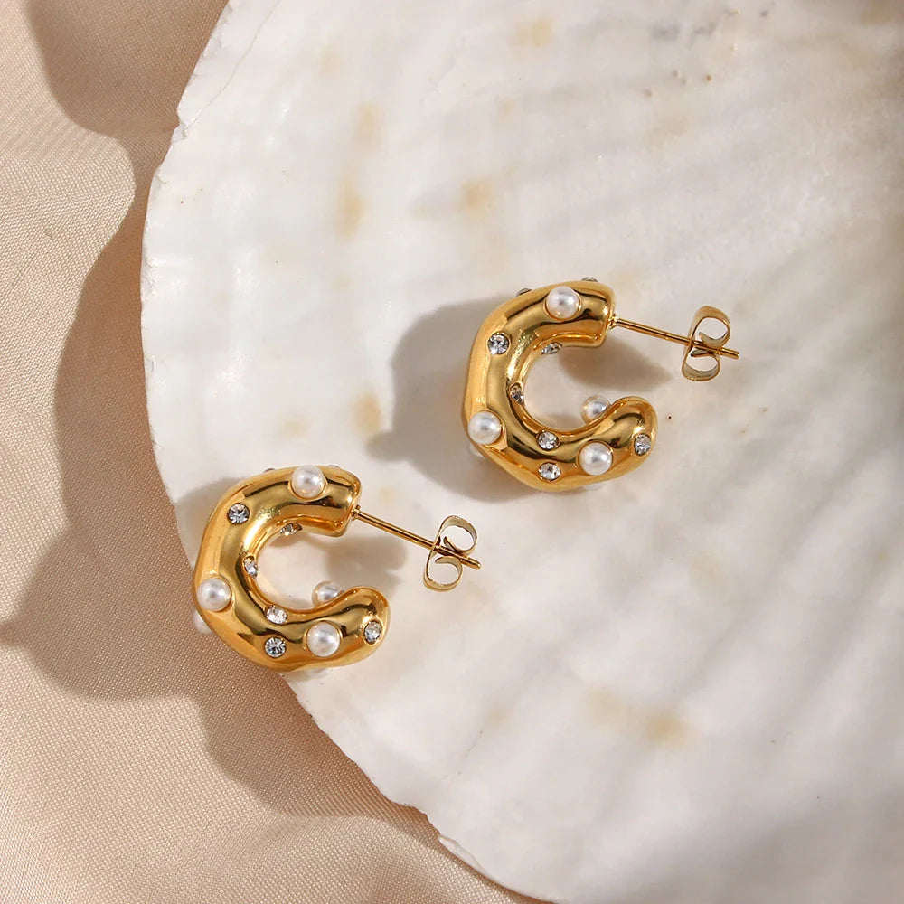 Pendientes de Aro Dorados con Perlas y Zirconias