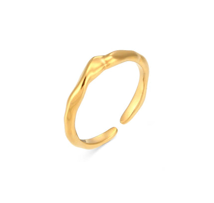 E.B.belle Anillos ajustables de acero inoxidable chapados en oro de 18 quilates resistentes al agua para mujer, anillo de dedo de tamaño abierto con textura Irregular