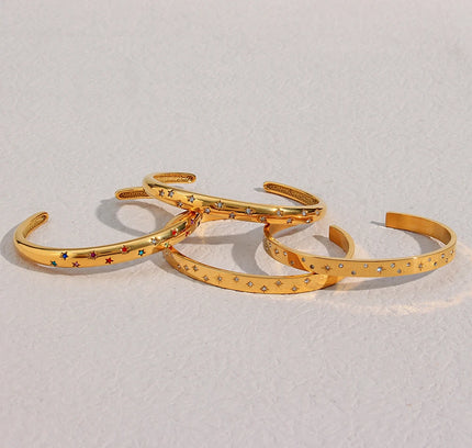 E.B.belle, venta al por mayor, brazaletes chapados en oro de 18 quilates de acero inoxidable para mujer, joyería minimalista de moda, pulsera de estrella de cristal
