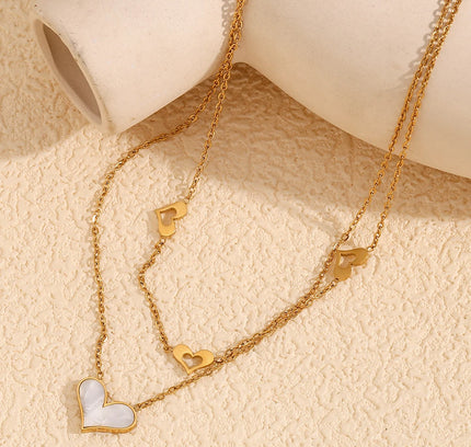 E.B.belle-collar con colgantes de corazón de doble capa, joyería hipoalergénica de moda para mujer, cadena de acero inoxidable 316L resistente al agua