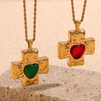 E.B.belle-collar con colgante de piedra de ágata en forma de corazón con diseño de martillo, joyería cruzada chapada en oro de 18k de acero inoxidable para mujer