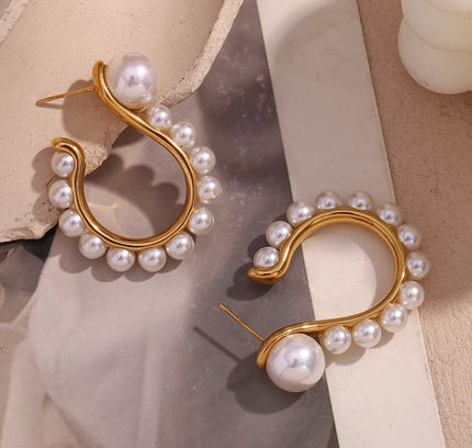 E.B.belle-pendientes en forma de gancho con perla exagerada, joyería chapada en oro de 18K, accesorios de acero inoxidable 316L