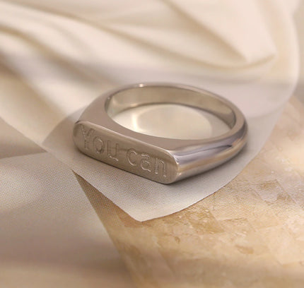 E.B.belle Anillo minimalista chapado en oro de 18 quilates "You can", resistente al agua, hipoalergénico, de acero inoxidable, joyería de moda para mujer