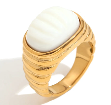 E.B.belle-Anillo de cabujón acrílico con forma cuadrada, sin deslustre, de acero inoxidable, chapado en oro de 18 quilates, accesorios de joyería para mujer