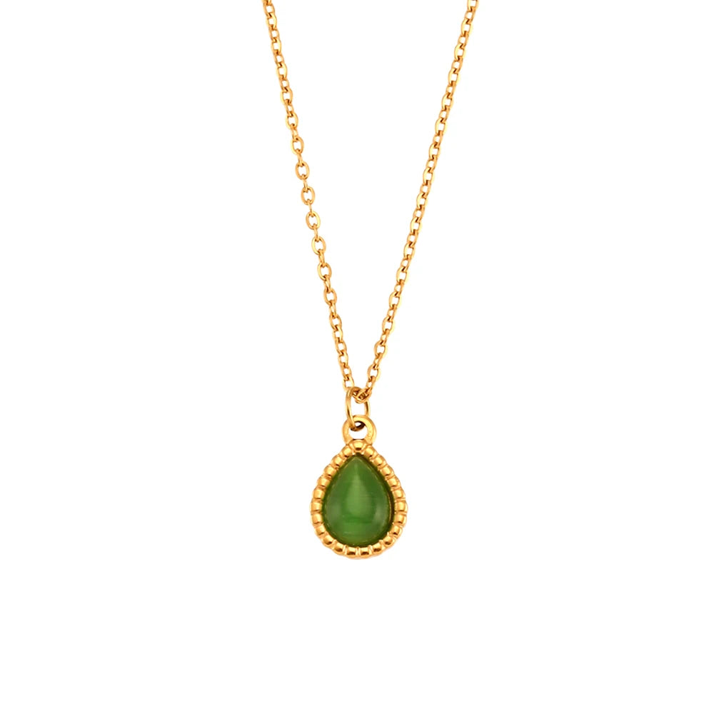 Collares de gota de agua de piedra semipreciosa para mujer, joyería de ópalo de acero inoxidable, regalo elegante, moda
