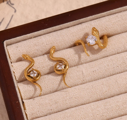 E.B.belle-anillo cuadrado de circonio con forma de serpiente, accesorios de acero inoxidable 316L, decoración chapada en oro de 18K