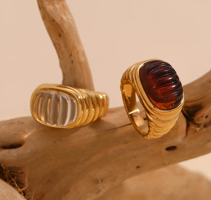 E.B.belle-Anillo de cabujón acrílico con forma cuadrada, sin deslustre, de acero inoxidable, chapado en oro de 18 quilates, accesorios de joyería para mujer