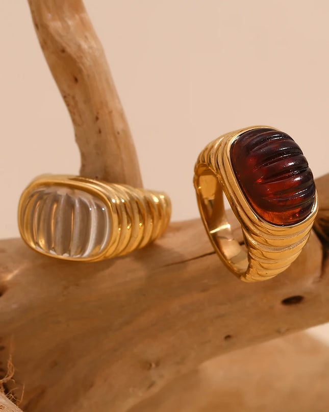 E.B.belle-Anillo de cabujón acrílico con forma cuadrada, sin deslustre, de acero inoxidable, chapado en oro de 18 quilates, accesorios de joyería para mujer