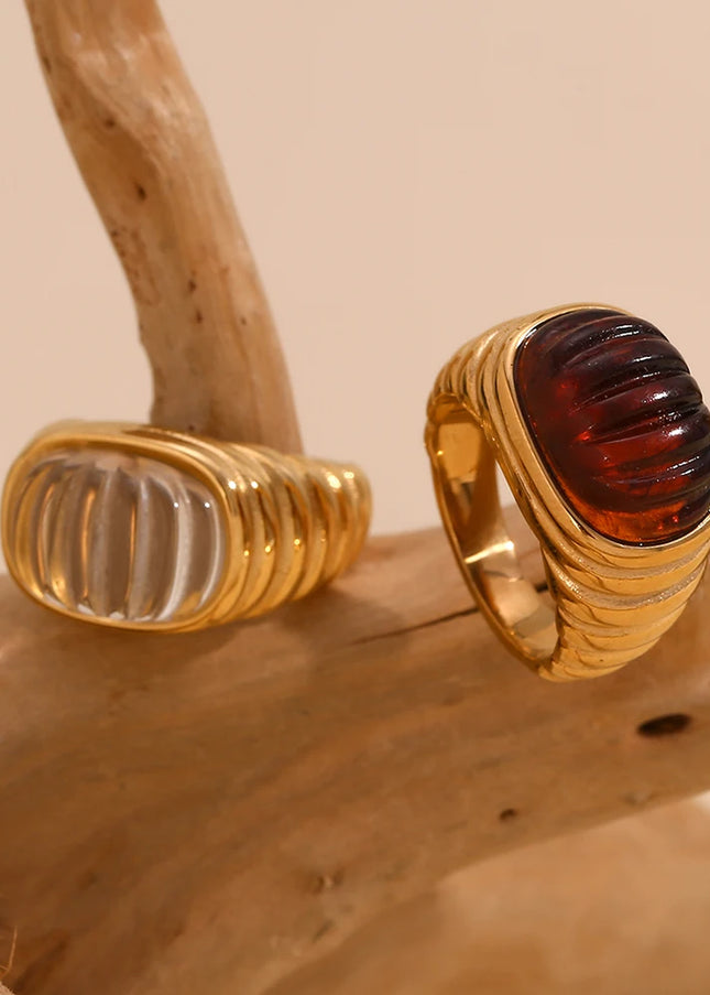 E.B.belle-Anillo de cabujón acrílico con forma cuadrada, sin deslustre, de acero inoxidable, chapado en oro de 18 quilates, accesorios de joyería para mujer