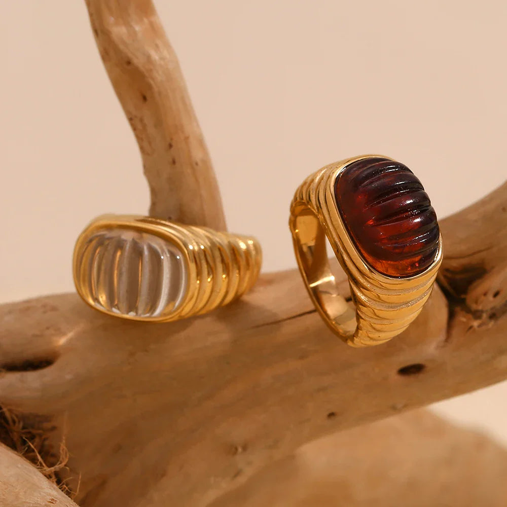 Anillo de Cóctel Geométrico Chapado en Oro