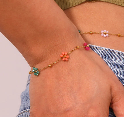 E.B.belle-conjunto de joyas con abalorios de flores para niña, Accesorios de playa de verano, collar de cadena de cintura de vientre, pulseras, Y2K