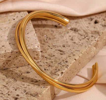 Brazaletes retorcidos de doble línea de 2 tonos, pulseras minimalistas de acero inoxidable, brazaletes, joyería para el brazo para mujer