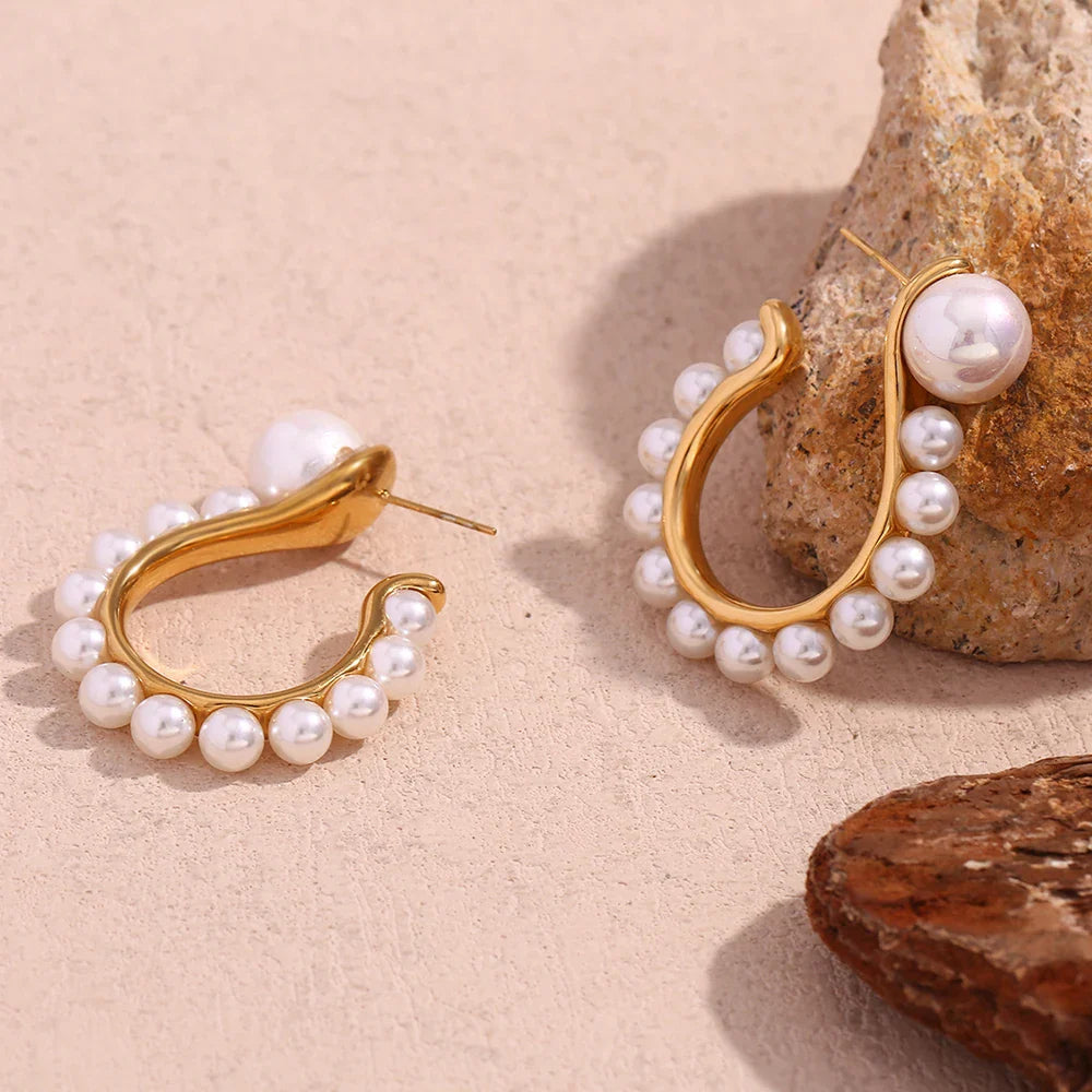 Pendientes de Gancho con Perlas y Oro 18K