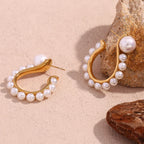 Pendientes de Gancho con Perlas y Oro 18K
