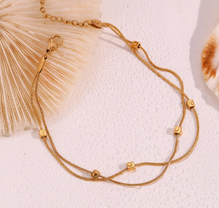 E.B.belle Tobilleras hipoalergénicas de acero inoxidable 316L chapadas en oro de 18 quilates para mujer, pulsera de pies con cadena de serpiente de doble capa en la pierna