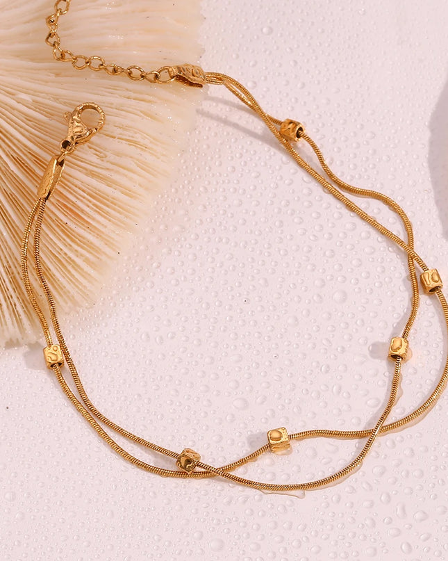 E.B.belle Tobilleras hipoalergénicas de acero inoxidable 316L chapadas en oro de 18 quilates para mujer, pulsera de pies con cadena de serpiente de doble capa en la pierna