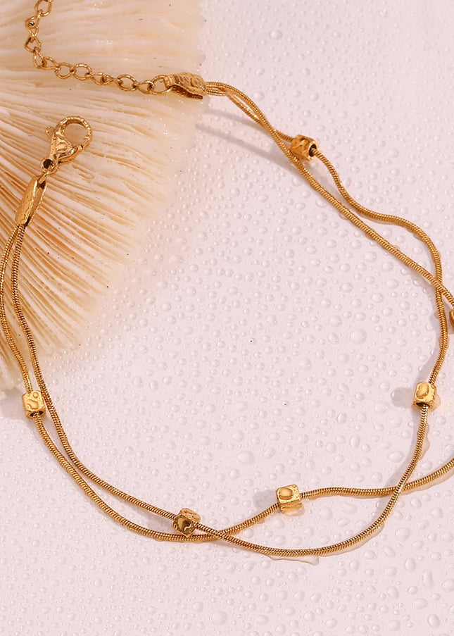 E.B.belle Tobilleras hipoalergénicas de acero inoxidable 316L chapadas en oro de 18 quilates para mujer, pulsera de pies con cadena de serpiente de doble capa en la pierna