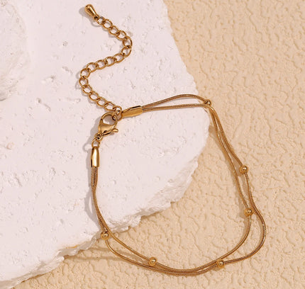 E.B.belle Cadena de serpiente con cuentas redondas de doble capa, joyería chapada en oro de 18 quilates resistente al agua, tobillera de acero inoxidable 316L para regalo