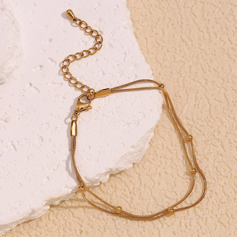 Tobillera Doble Capa Oro 18k Resistente al Agua