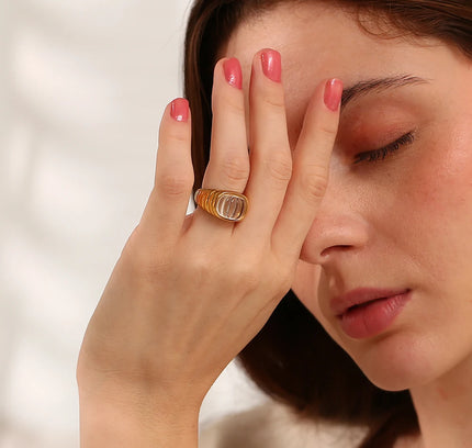 E.B.belle-Anillo de cabujón acrílico con forma cuadrada, sin deslustre, de acero inoxidable, chapado en oro de 18 quilates, accesorios de joyería para mujer