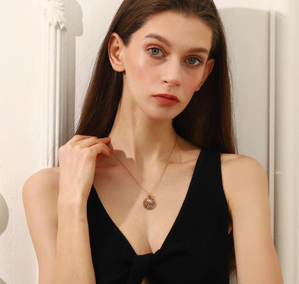E.B.belle-collar con colgante de árbol de coco y sol de forma redonda de acero inoxidable, joyería hipoalergénica chapada en oro de 18 quilates para mujer