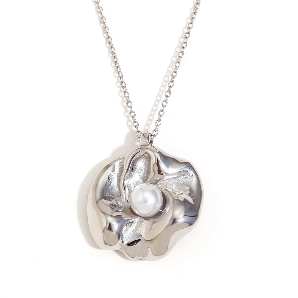 E.B.belle, nuevo diseño, collar con colgante de flor de perla, acero inoxidable, chapado en oro, joyería elegante para mujer a la moda