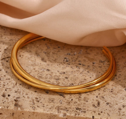 Brazaletes retorcidos de doble línea de 2 tonos, pulseras minimalistas de acero inoxidable, brazaletes, joyería para el brazo para mujer