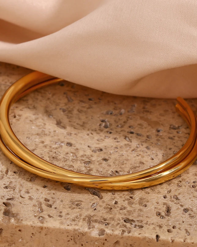 Brazaletes retorcidos de doble línea de 2 tonos, pulseras minimalistas de acero inoxidable, brazaletes, joyería para el brazo para mujer