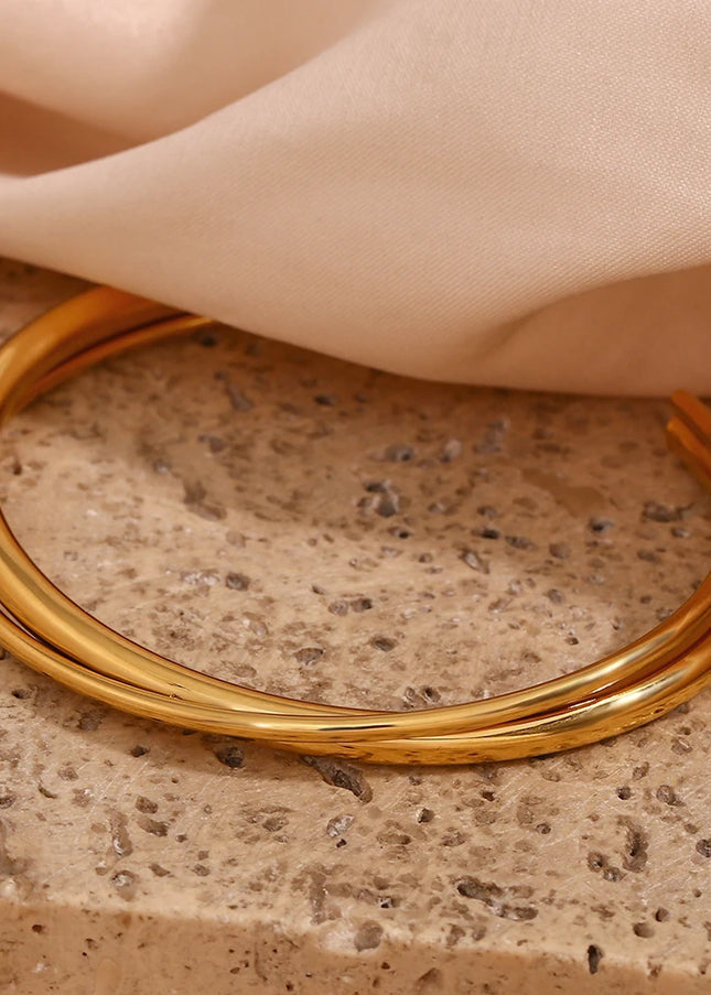 Brazaletes retorcidos de doble línea de 2 tonos, pulseras minimalistas de acero inoxidable, brazaletes, joyería para el brazo para mujer