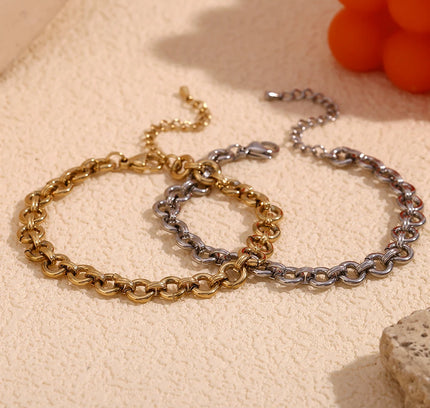E.B.belle-tobillera de cadena redonda rugosa para mujer, pulsera de pie de acero inoxidable 316L impermeable, joyería chapada en oro de 14K
