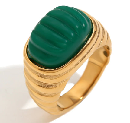 E.B.belle-Anillo de cabujón acrílico con forma cuadrada, sin deslustre, de acero inoxidable, chapado en oro de 18 quilates, accesorios de joyería para mujer