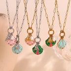 Collar con Colgante de Concha Multicolor Chapado en Oro