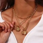 E.B.belle-Cadena de eslabones de doble capa para mujer, collar con inicial chapada en oro, 26 letras del alfabeto, forma Hexagonal, A-Z